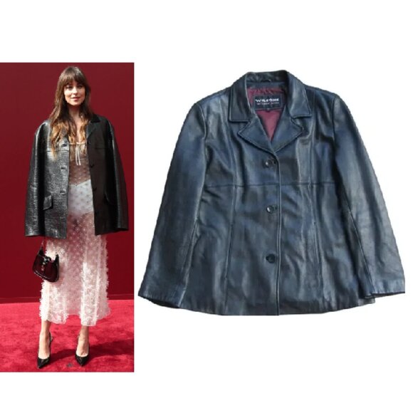 WILSONS Single-Breasted Black Leather Jacket Dakota Johnson Style - Picture 1 of 8